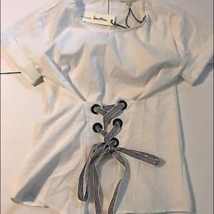 Socialite XL Lace Up Corset Top White Blue Stripe